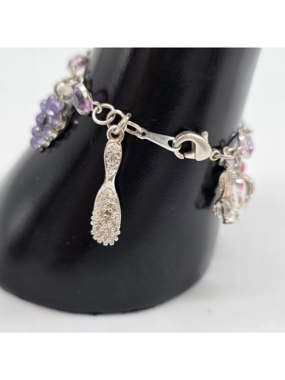 Princess-Themed Charms Bracelet Silver Tone With Pink & Purple Stones & - Picture 4 of 11